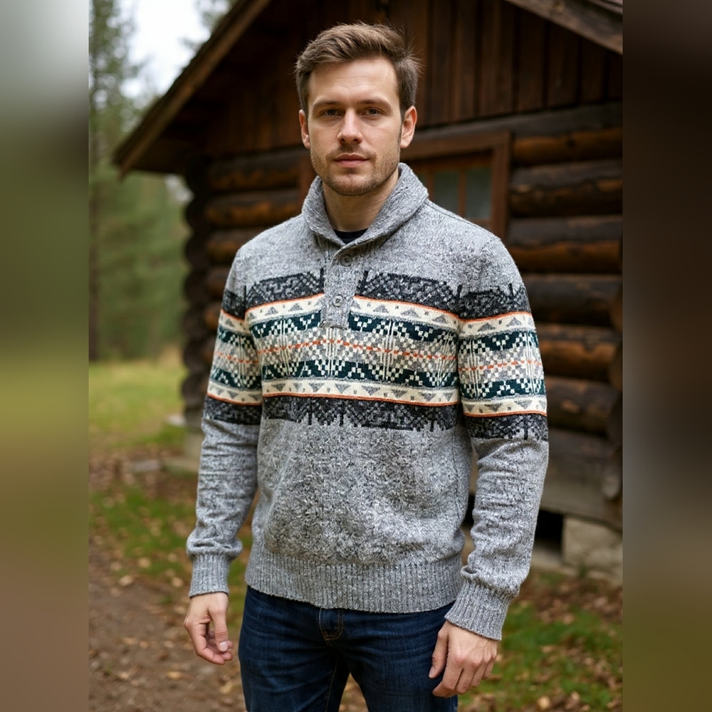 American Eagle Outfitters Gray Patterned Fairisle… - image 1